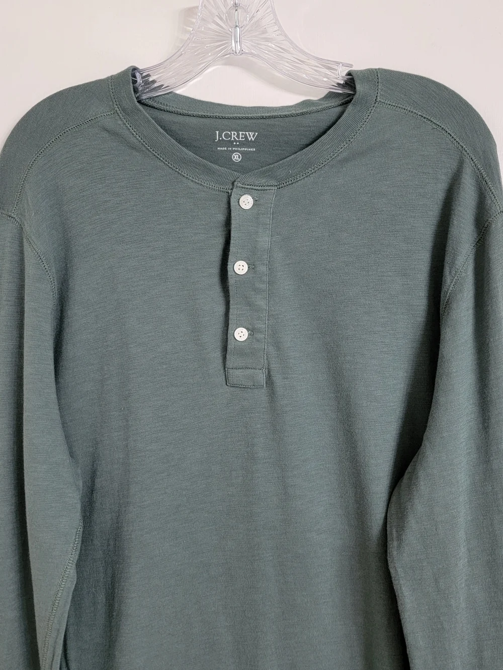 J Crew Mens Sage Green Henley Shirt Longsleeve Button Up Casual Cotton. Sz- XL